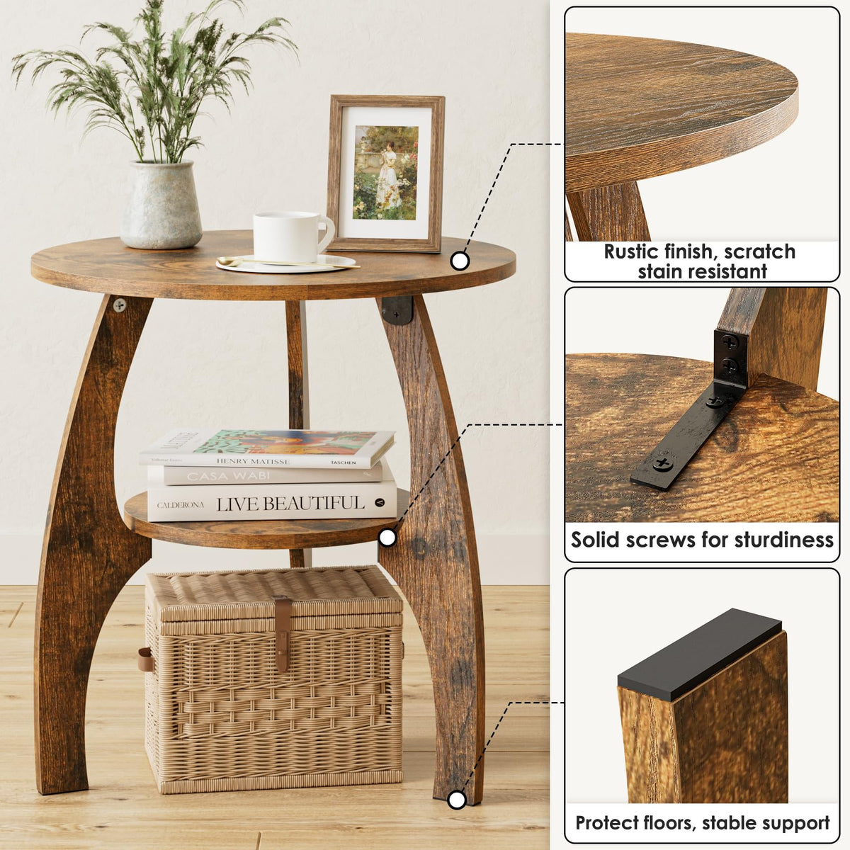 2-Tier Round Wood Side Table D9412