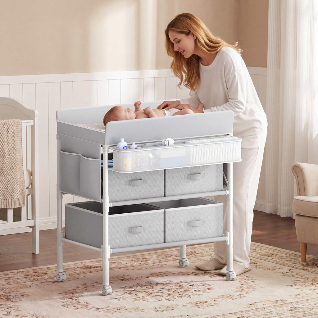 Grey Baby Changing Table with 4 Drawers X597801