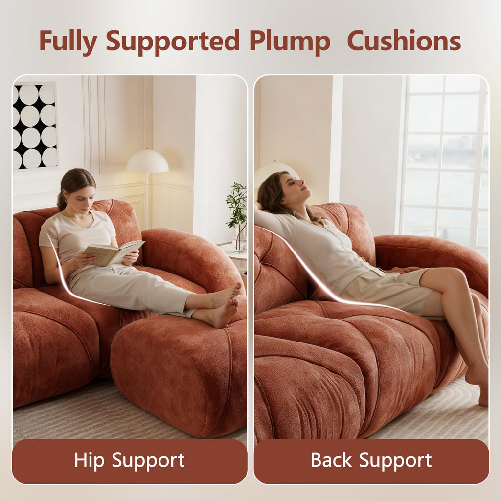 140" Orange Velvet Sofa with Tufted 32D Sponge I828