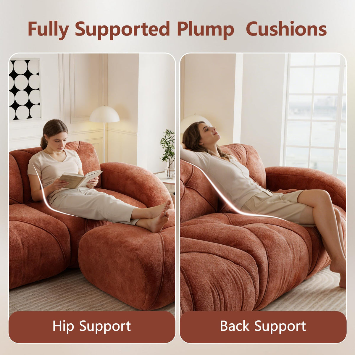140" Orange Velvet Sofa with Tufted 32D Sponge I828