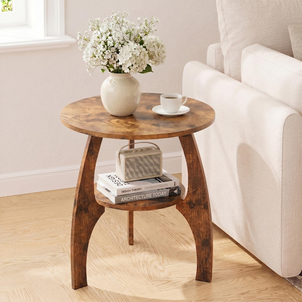 2-Tier Round Wood Side Table D9412