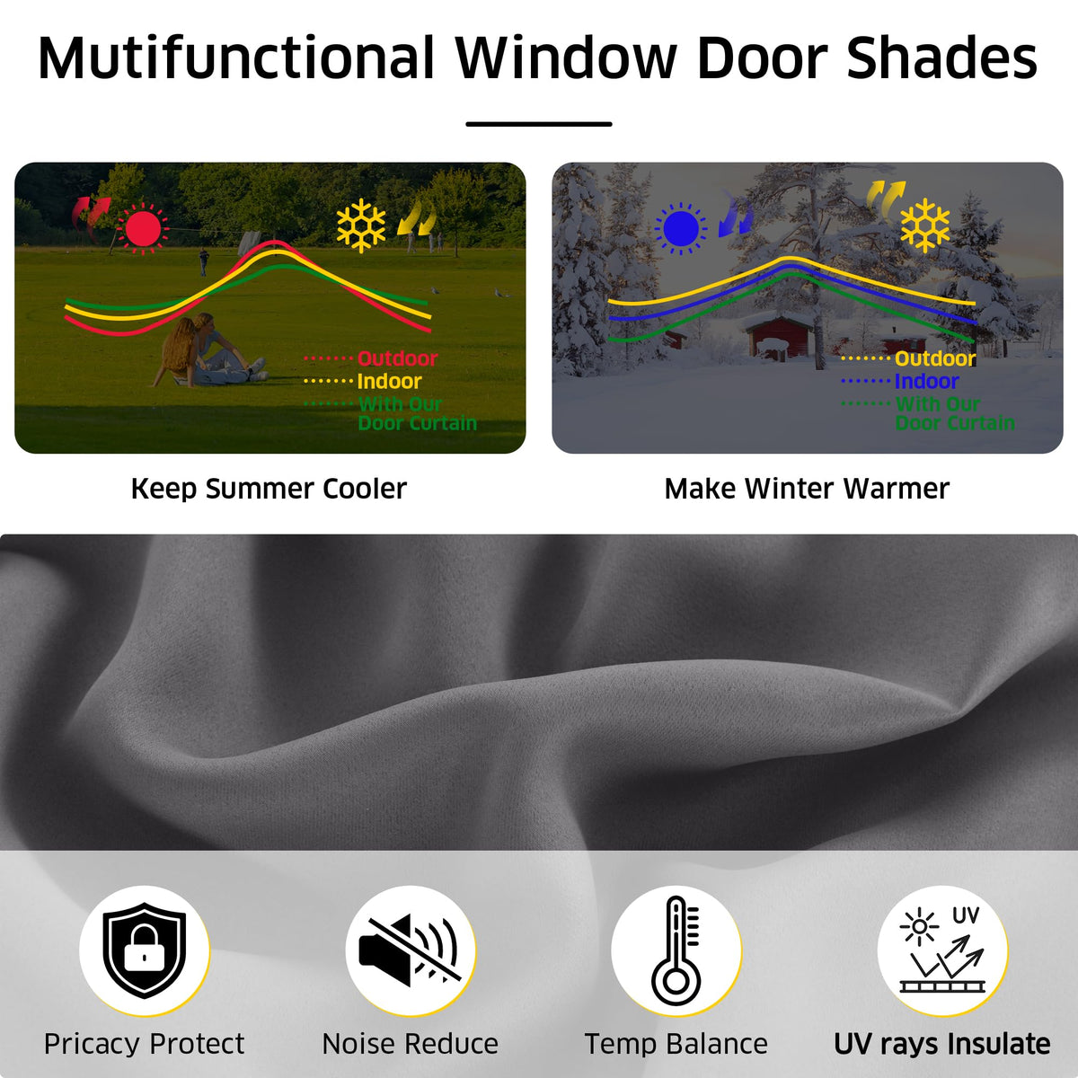 Magnetic Roman Shade Blackout Door Curtain A781520