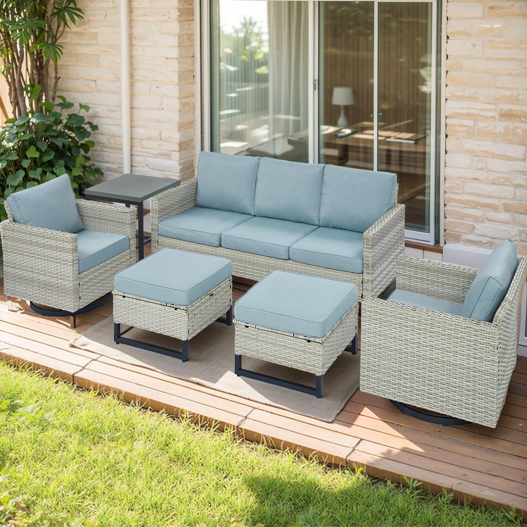 6 Piece Wicker Patio Conversation Set with Swivel Rocker Chairs and Ottoman K792878