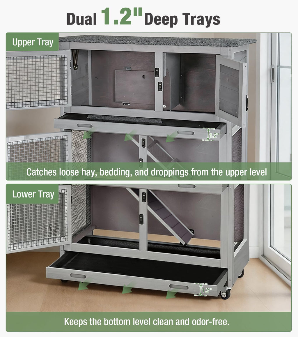 Two-Tier Guinea Pig Cage Rabbit Hutch with Ramp L748