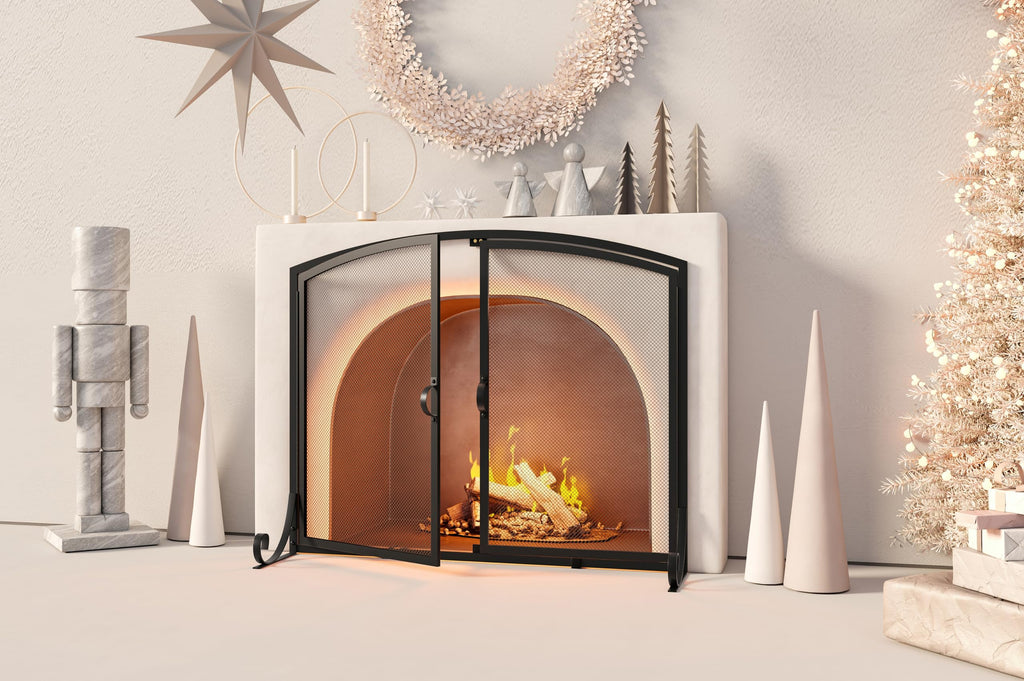 Black Steel Fireplace Screen with Doors E236