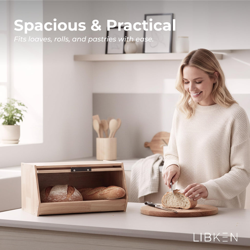 Wooden Bread Box with Plastic Lid F77770