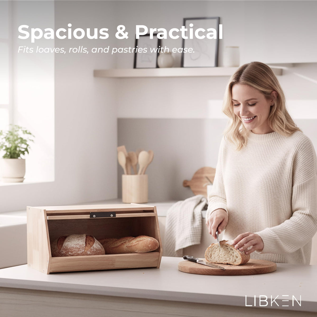 Wooden Bread Box with Plastic Lid F77770
