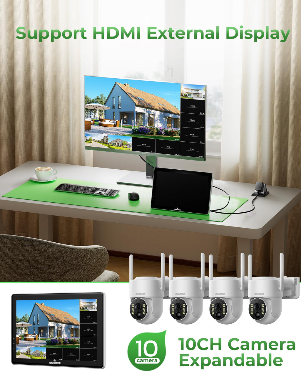 Solar Security Cameras Wireless Outdoor with 10" Monitor Q58817