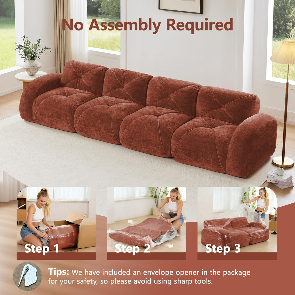 140" Orange Velvet Sofa with Tufted 32D Sponge I828