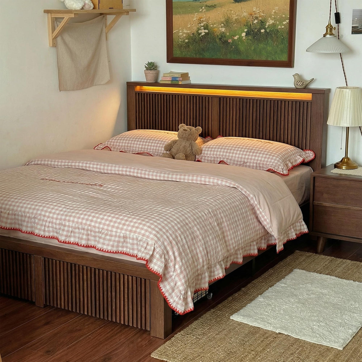 King Bed Frame with 2 Drawers and Storage Headboard D14430