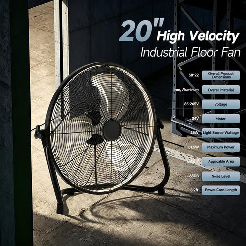 20" High Velocity Metal Floor Fan with Light K625989