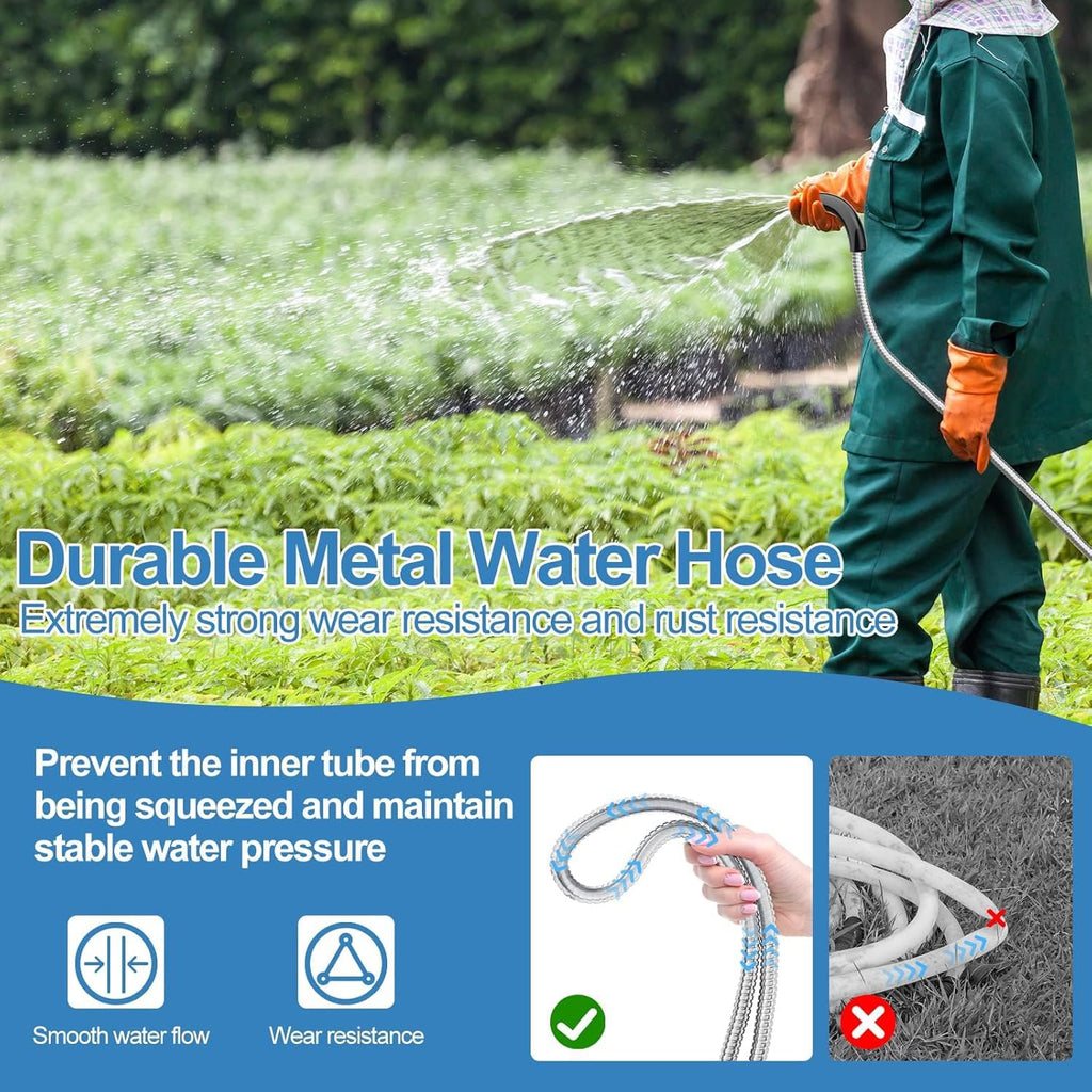 100ft 304 Stainless Steel Metal Garden Hose with Rubber Grip H2624