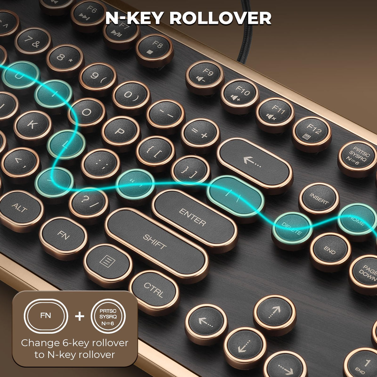 Wired Full-Size 104 Keys Mechanical Keyboard with Round Keycaps N110