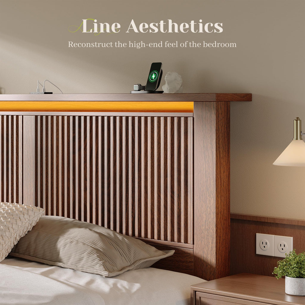 King Bed Frame with 2 Drawers and Storage Headboard D14430