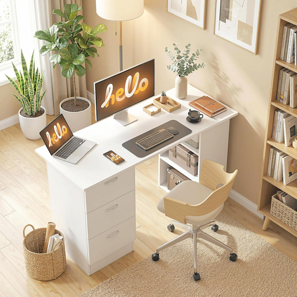 White Computer Desk with Drawers Z408