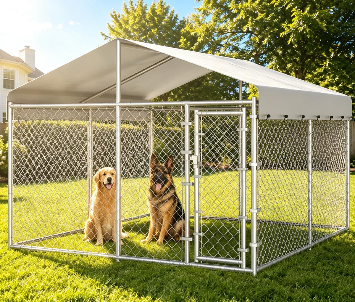 10x10ft Extra Large Heavy-Duty Chain-Link Dog Kennel with Roof O2237
