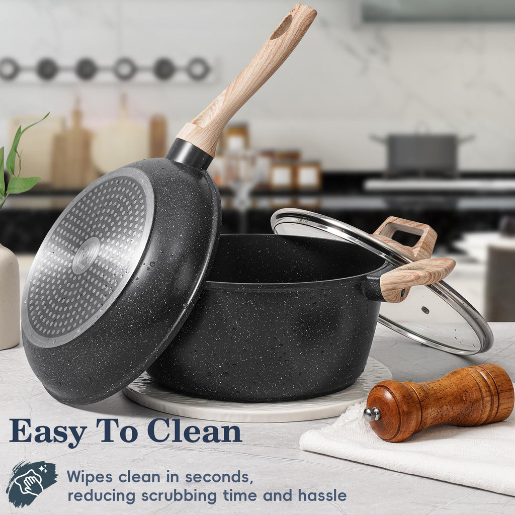 Non Stick 12Pcs Black Granite Induction Cookware I18880