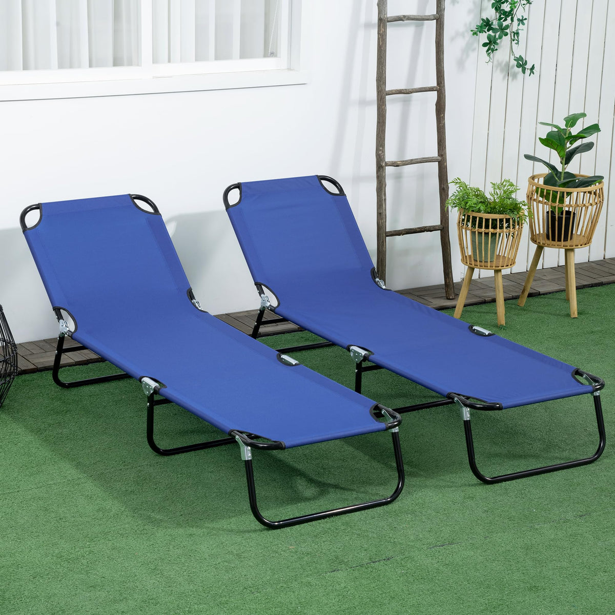 Blue 2 Pieces Folding Chaise Lounge Chair with 5-Level Back H7387