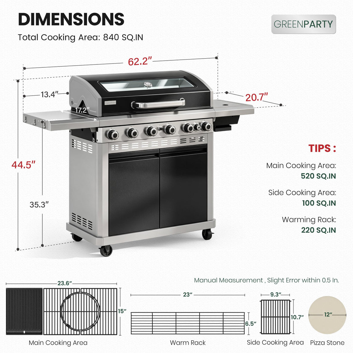 6 Burner Propane Gas Grill with Infrared Side Burner Z6745