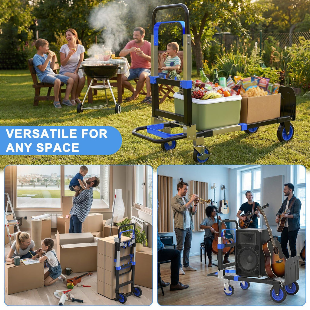 3-in-1 Folding Heavy Duty Hand Truck Dolly Cart Trolley with Wheels (Blue) M87445