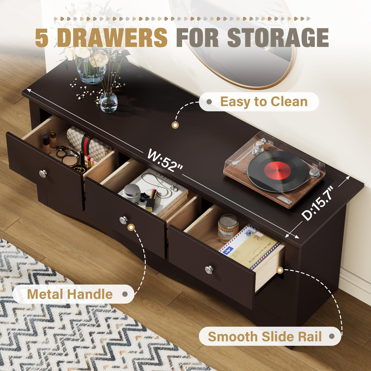 Brown 5 Drawer Dresser K411