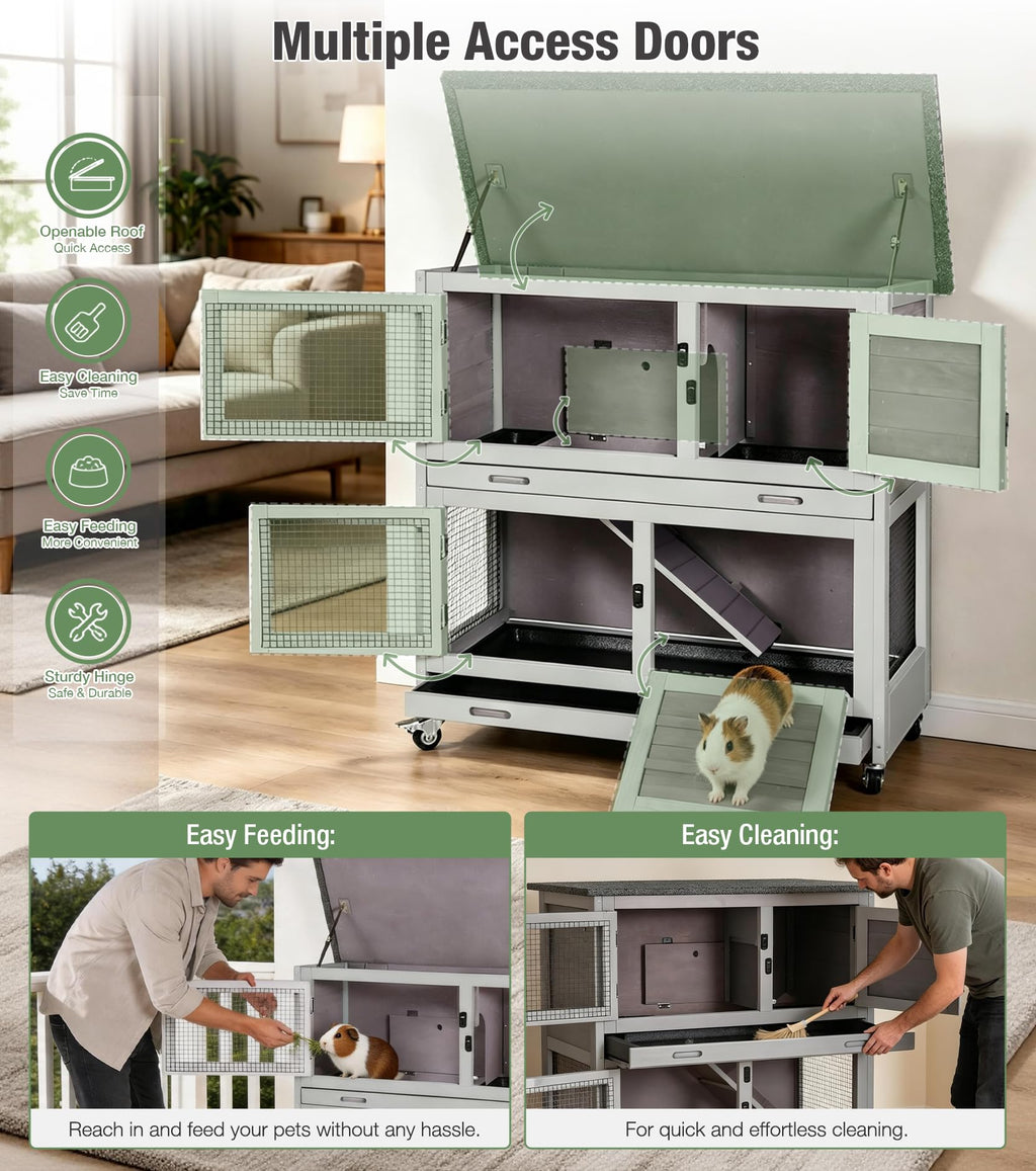 Two-Tier Guinea Pig Cage Rabbit Hutch with Ramp L748