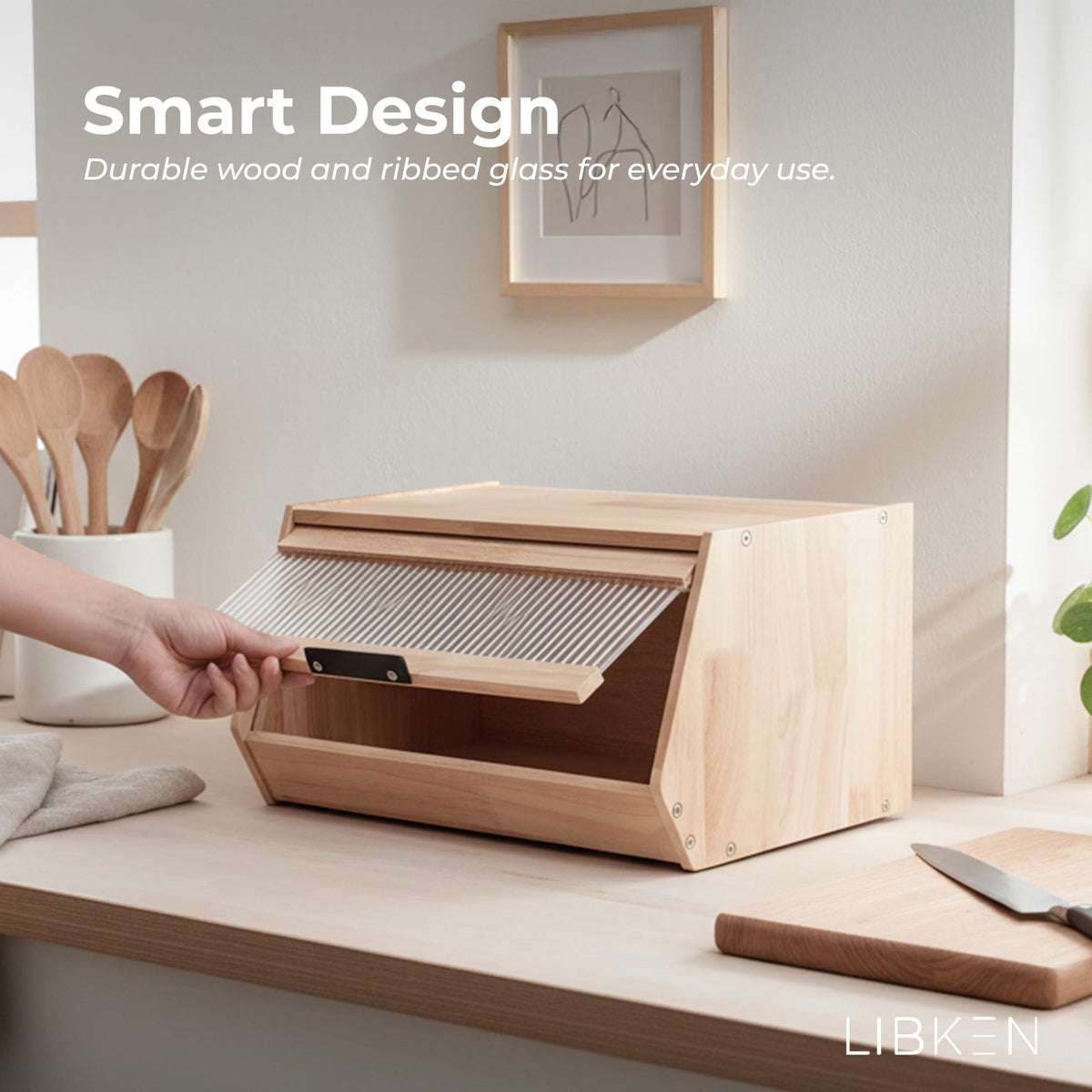 Wooden Bread Box with Plastic Lid F77770