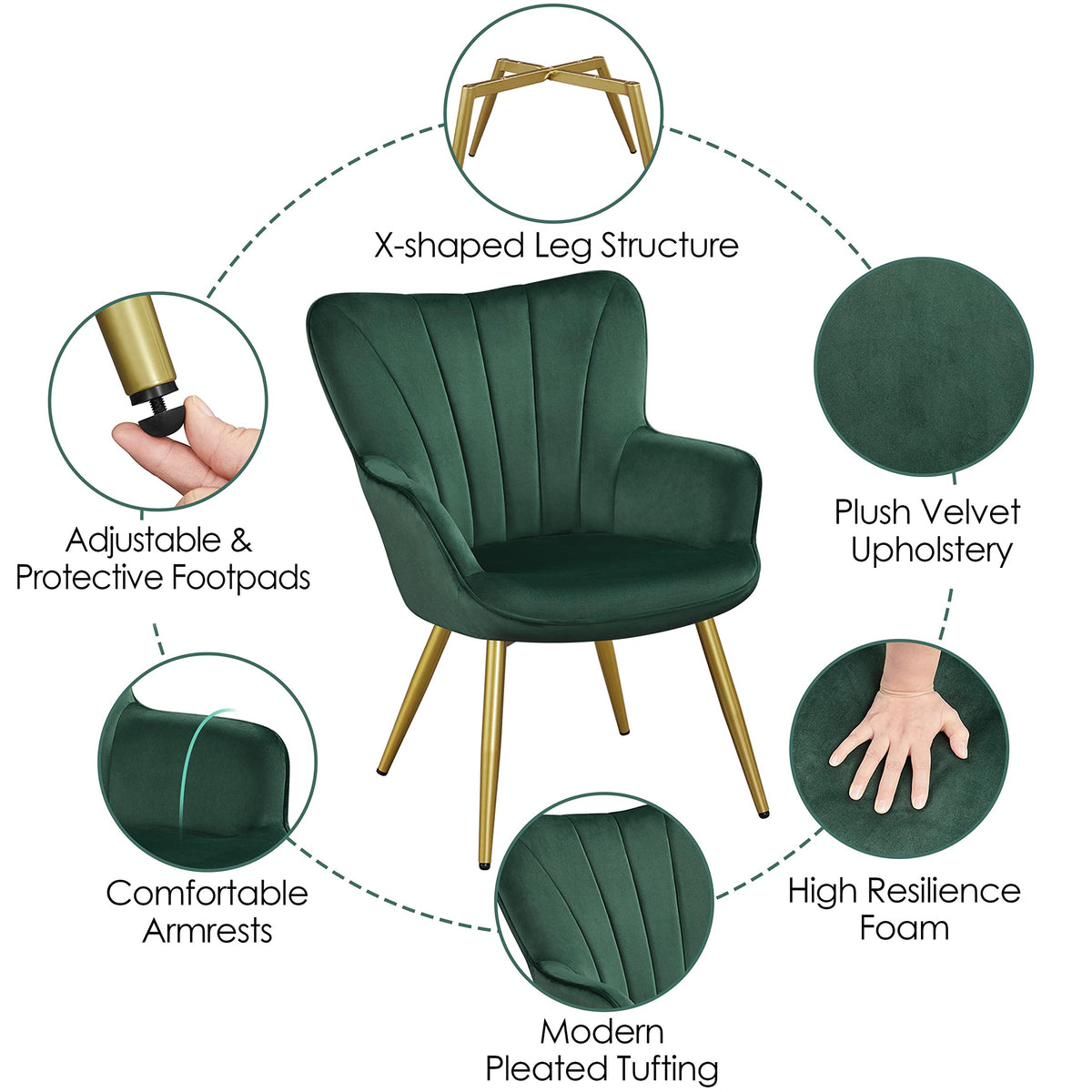 Green Upholstered Accent Chairs Set of 2 U6268