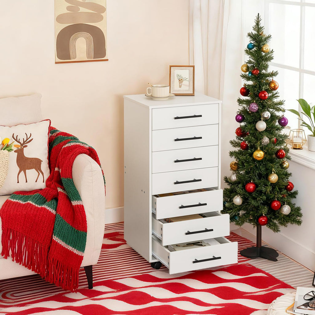 White 7 Drawer Wood File Cabinet Z1631