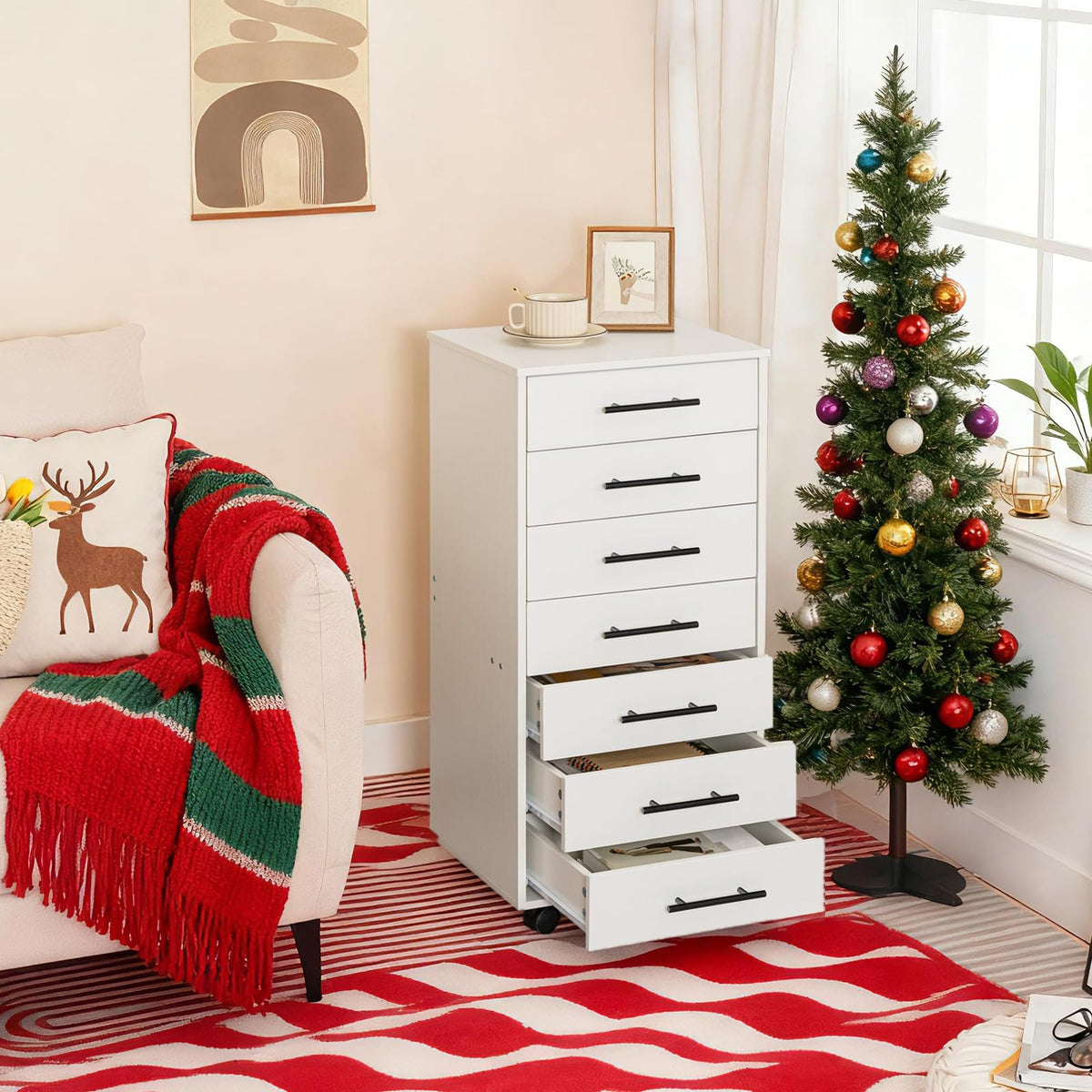 White 7 Drawer Wood File Cabinet Z1631