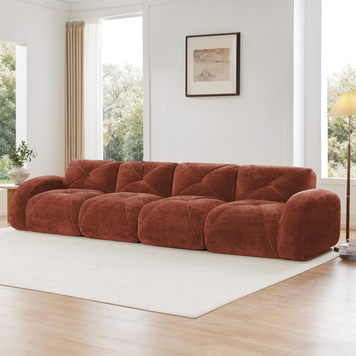140" Orange Velvet Sofa with Tufted 32D Sponge I828
