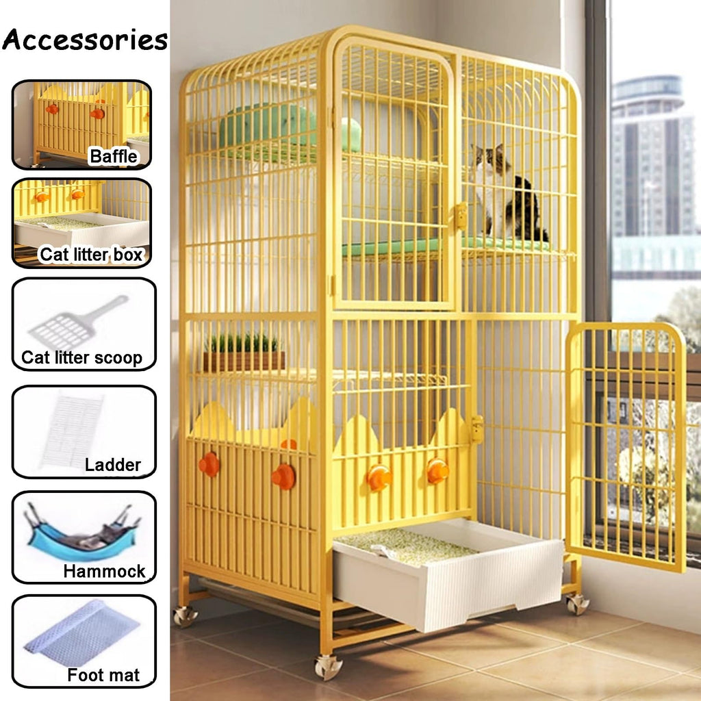 4-Tier Metal Wire Cat Cage with Litter Box and Hammock N9278