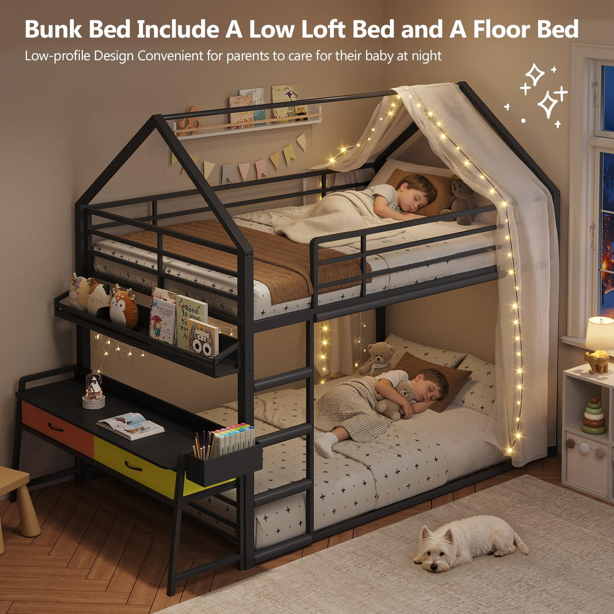 Twin Over Twin Bunk Bed with Desk and Drawers N2581