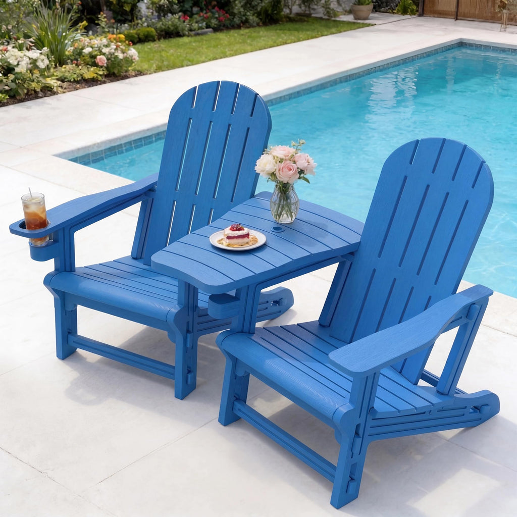 Light Blue HDPE Plastic Adirondack Chair Set of 2 with Tabletop H220