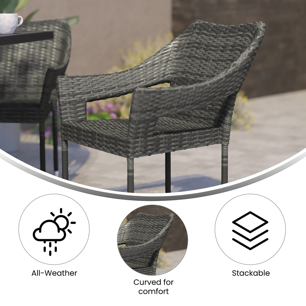 Gray PE Rattan Patio Dining Chair 2-Pack R451