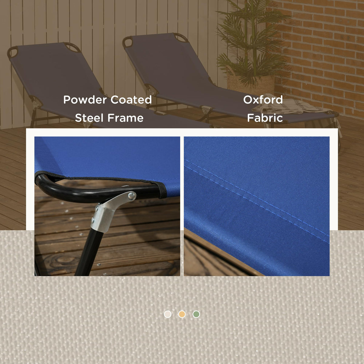 Blue 2 Pieces Folding Chaise Lounge Chair with 5-Level Back H7387