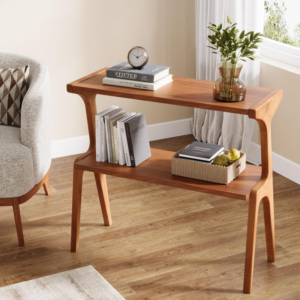 Wood 2-Tier End Table with Storage Shelves G983795