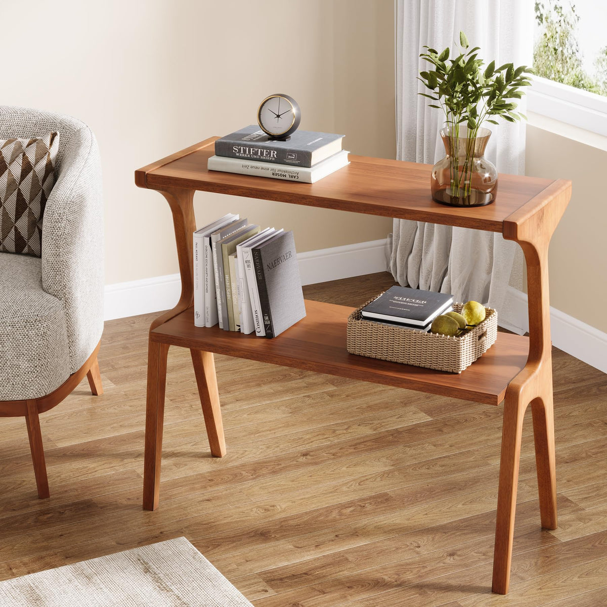 Wood 2-Tier End Table with Storage Shelves G983795