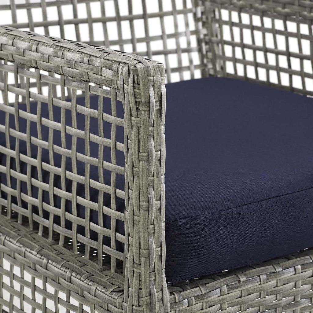 Gray Navy Wicker Rattan Outdoor Dining Arm Chair with Cushion Q67897