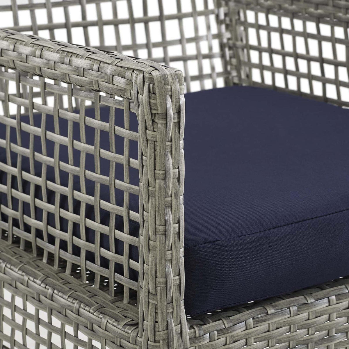 Gray Navy Wicker Rattan Outdoor Dining Arm Chair with Cushion Q67897