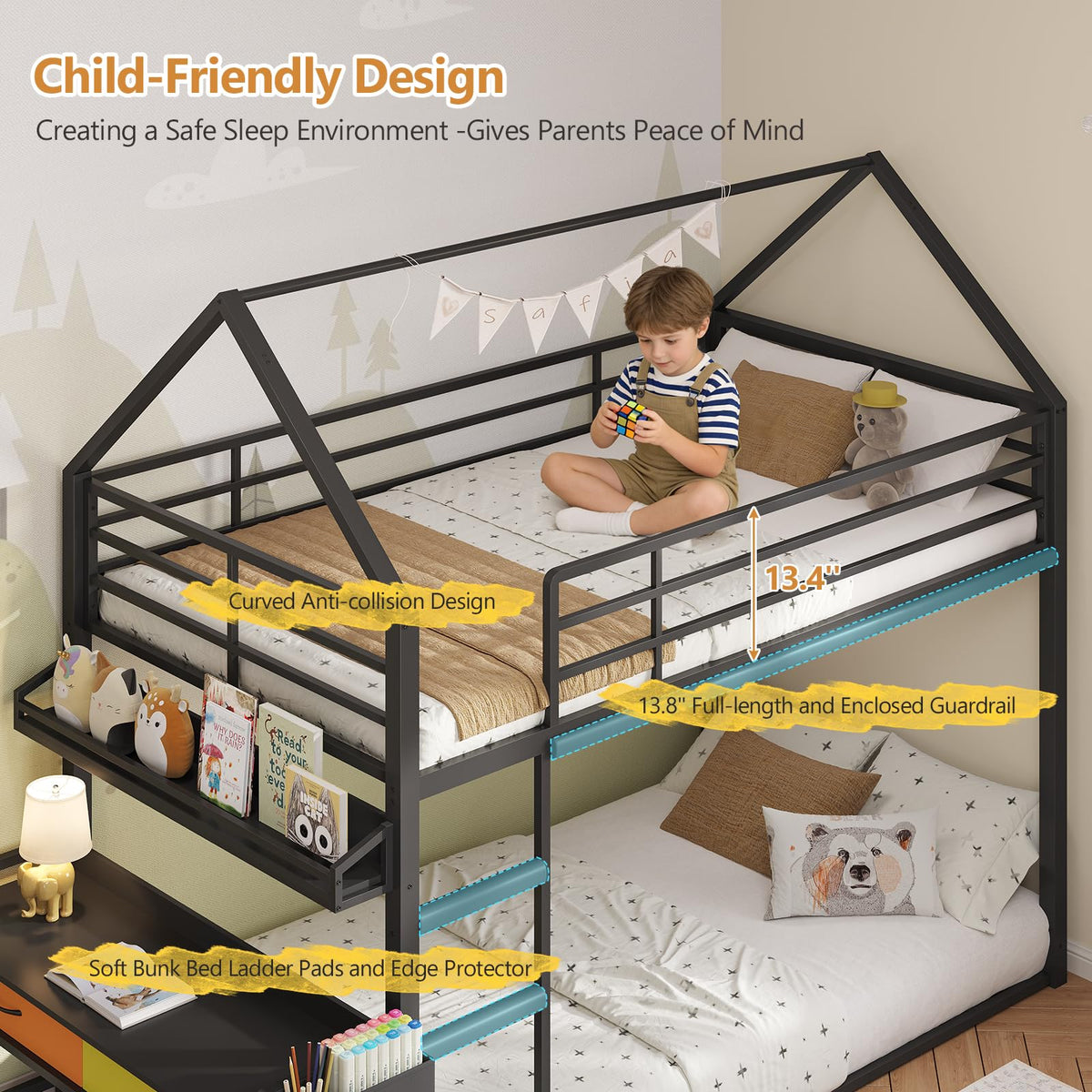 Twin Over Twin Bunk Bed with Desk and Drawers N2581