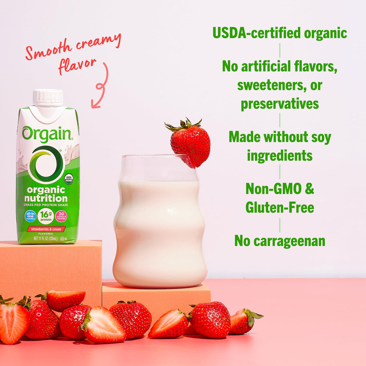 Organic Grass Fed Protein Shake, Strawberry, 11oz, 12pk A954