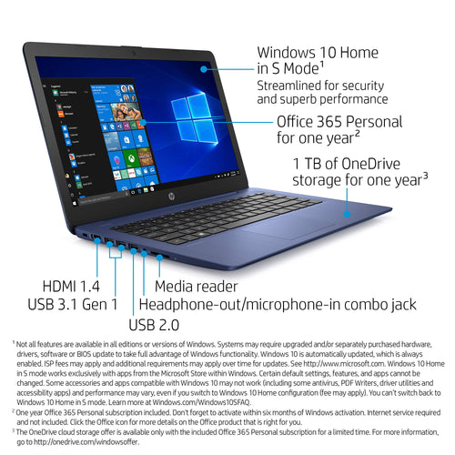 14-inch Laptop, Intel Celeron N4000, 4 GB RAM, 32 GB eMMC, Royal Blue J613978