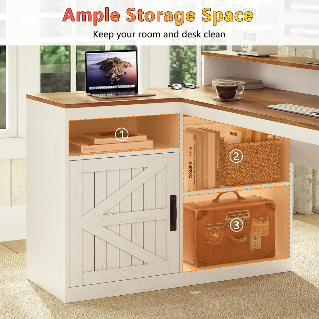 63" L Shaped Desk with Drawers and Printer Stand H698835