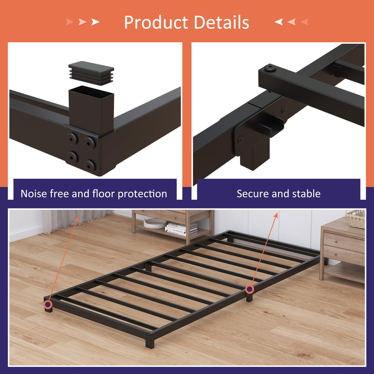 4 Inch Low Profile Twin Platform Bed Frame D76857