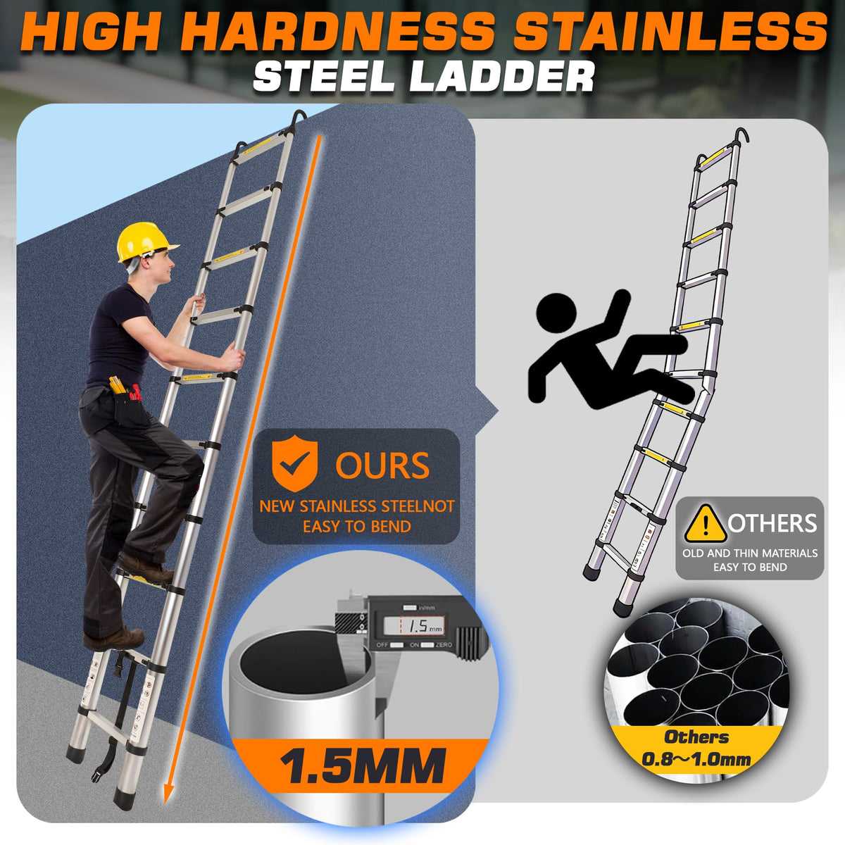 12.5 FT Aluminum Telescoping Ladder with 2 Hooks E158368