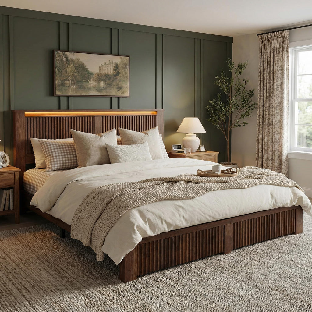 King Bed Frame with 2 Drawers and Storage Headboard D14430