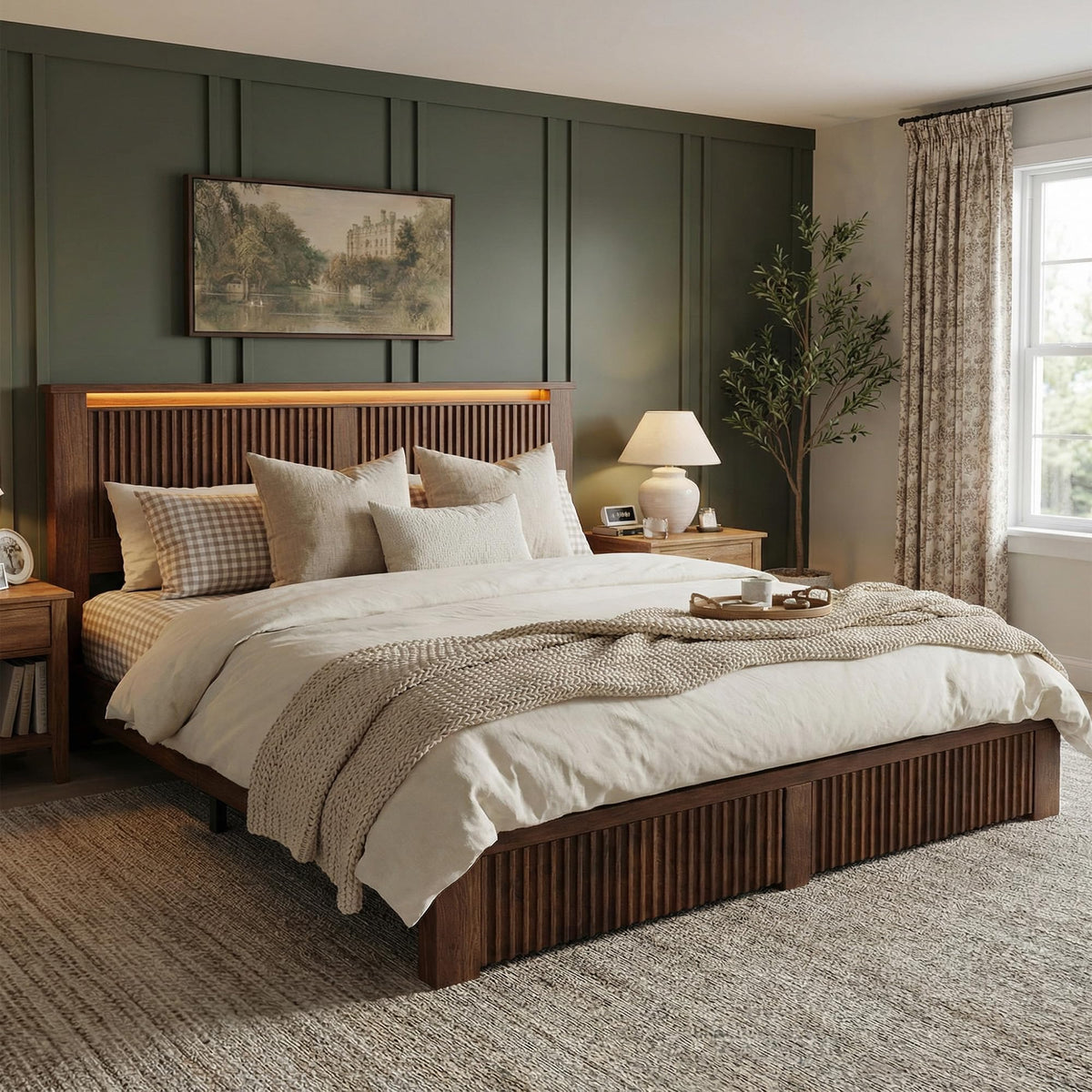 King Bed Frame with 2 Drawers and Storage Headboard D14430