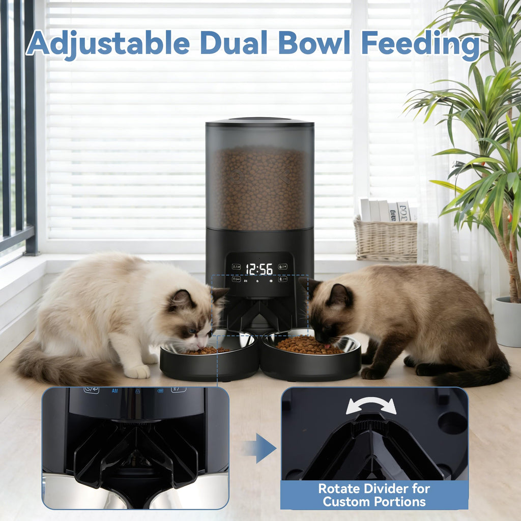 6L Automatic Cat Feeder with 2 Stainless Bowls Black N548950
