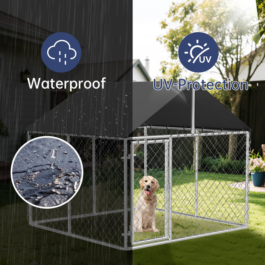Outdoor Dog Kennel Steel Fence with Secure Lock 78”x 78” U991